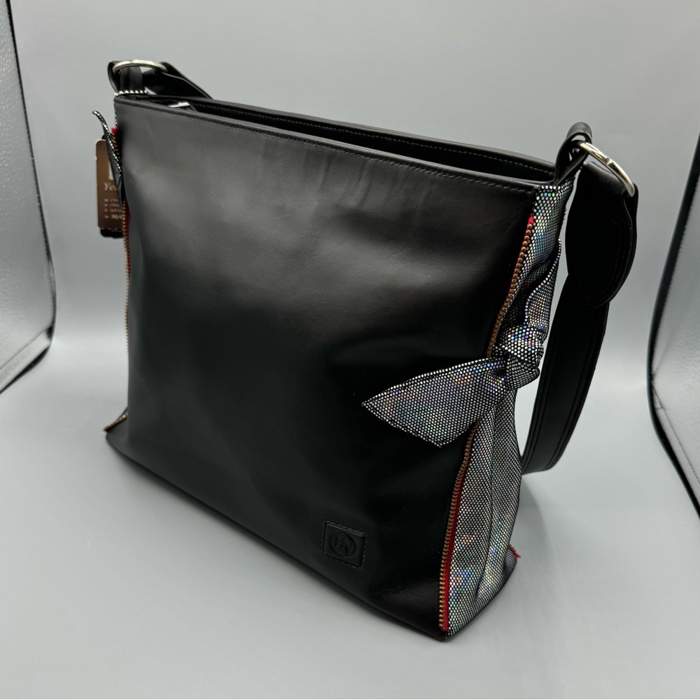 NWT Unique One of a Kind Leather Bag, Handmade, Black, Iridescent Sides - Picture 6 of 16